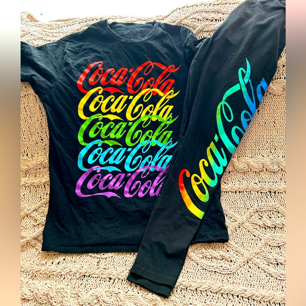 Coca Cola rainbow shirt and leggings.